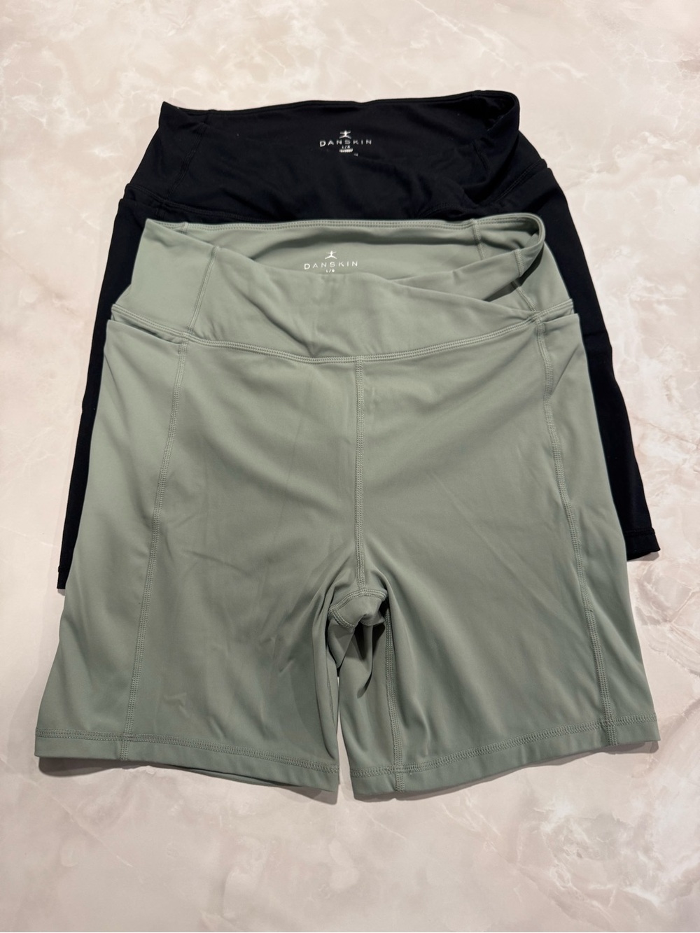 Danskin High-Rise Biker Shorts Duo in Sage Green & Black